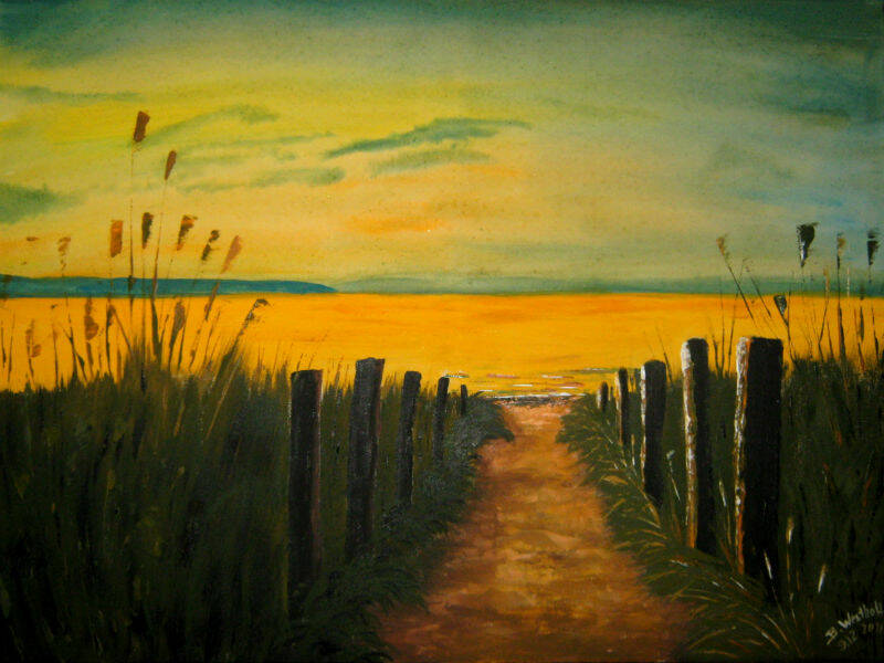 Ein ruhiger Abend am Meer. Die Sonne spiegelt sich.