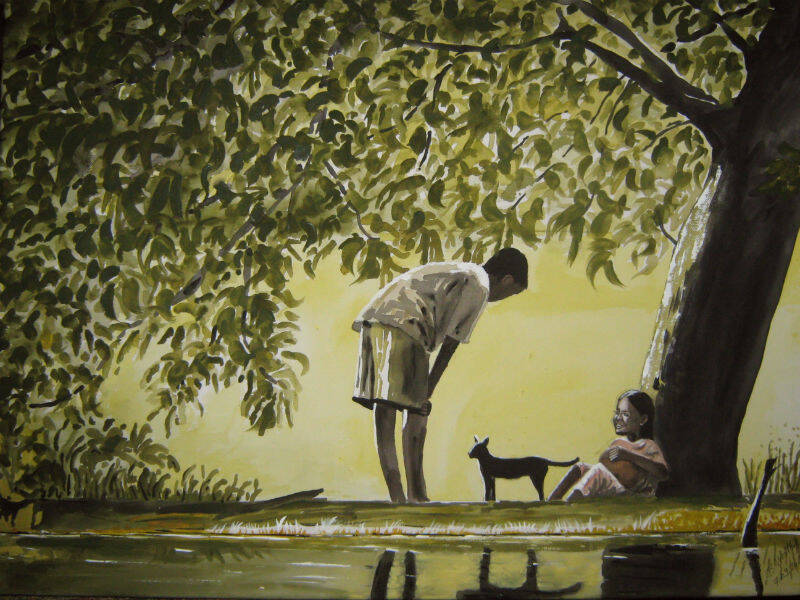 Ein Aquarell von indonesischen Kindern.rnOriginalgrÃ¶ÃŸe 50×60 cm