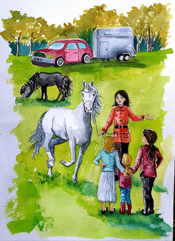 Aquarell A4 fÃ¼r das KinderbuchrnDie Pferde fÃ¼r Katharina