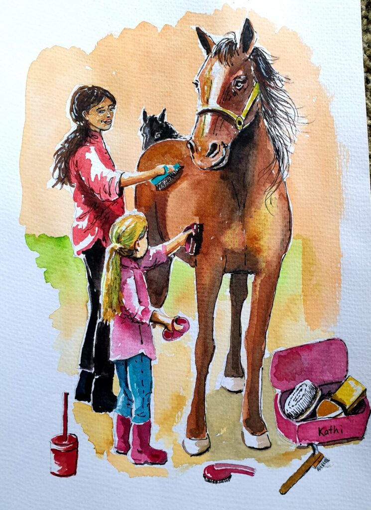 Aquarell A4rnfÃ¼r das Pferdebuch rnDie Pferde fÃ¼r Katharina