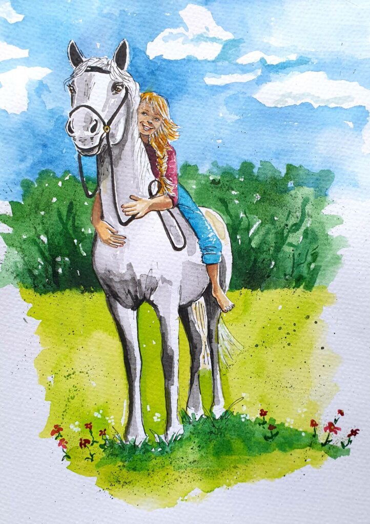 Aquarell A4rnKatharina und die Pferde